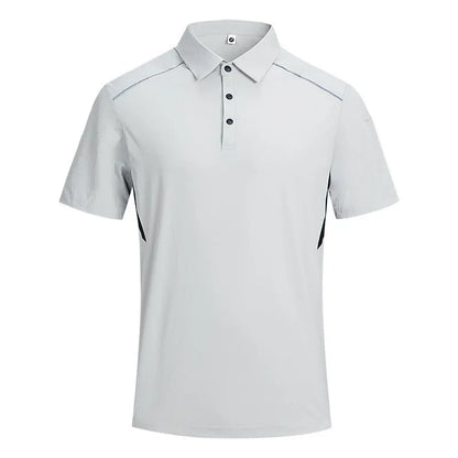 Man wearing a solid colour quick-dry work shirt with short sleeves and ice feeling technology.