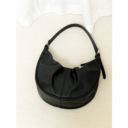 Women's genuine leather shoulder bag with dumpling shape and sandwich pocket in four colour options