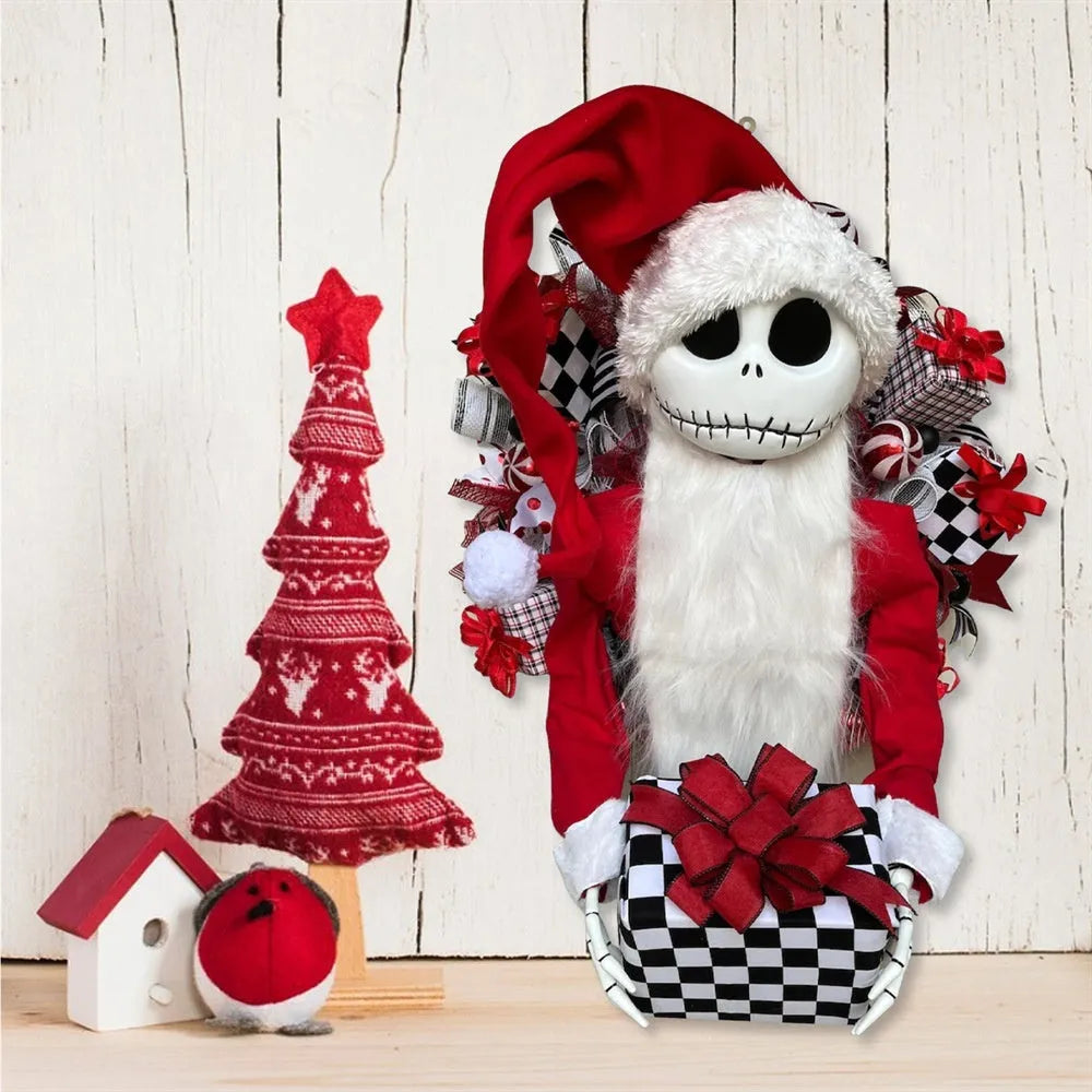 Jack doll Christmas garland with wooden structure and cloth details for window display