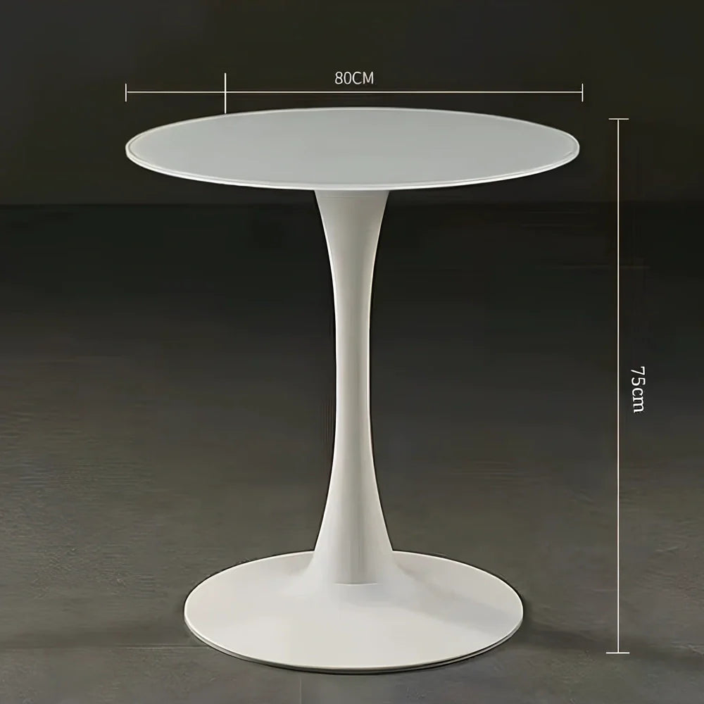 Scandinavian style conference table with folding chairs in white finish, 60cm diameter
