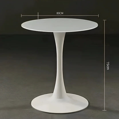 Scandinavian style conference table with folding chairs in white finish, 60cm diameter