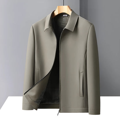 Men's solid colour casual jacket with polo collar and side seam pockets in navy blue