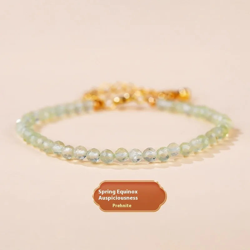 Adjustable natural crystal bracelet with 3mm diamond-cut beads in various gemstone options