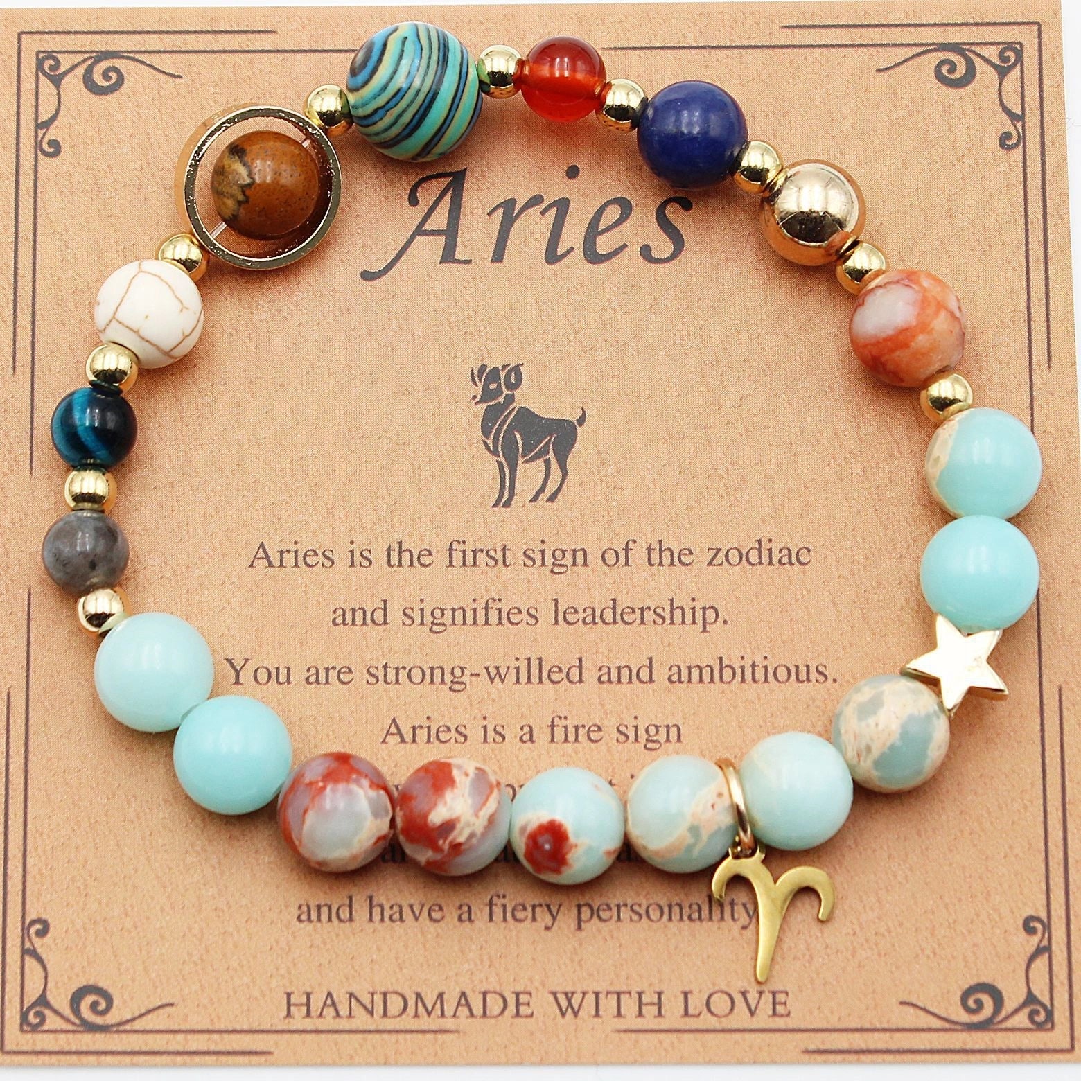 Handcrafted zodiac bracelets with natural stone beads and constellation designs