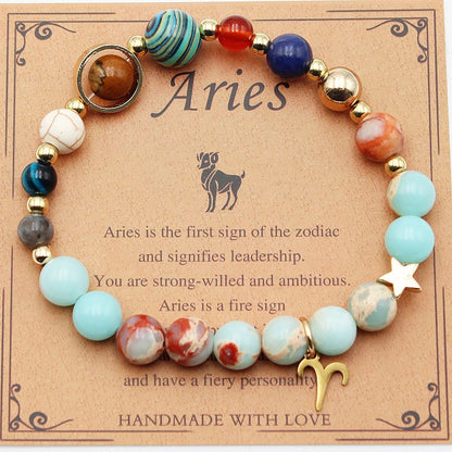 Handcrafted zodiac bracelets with natural stone beads and constellation designs