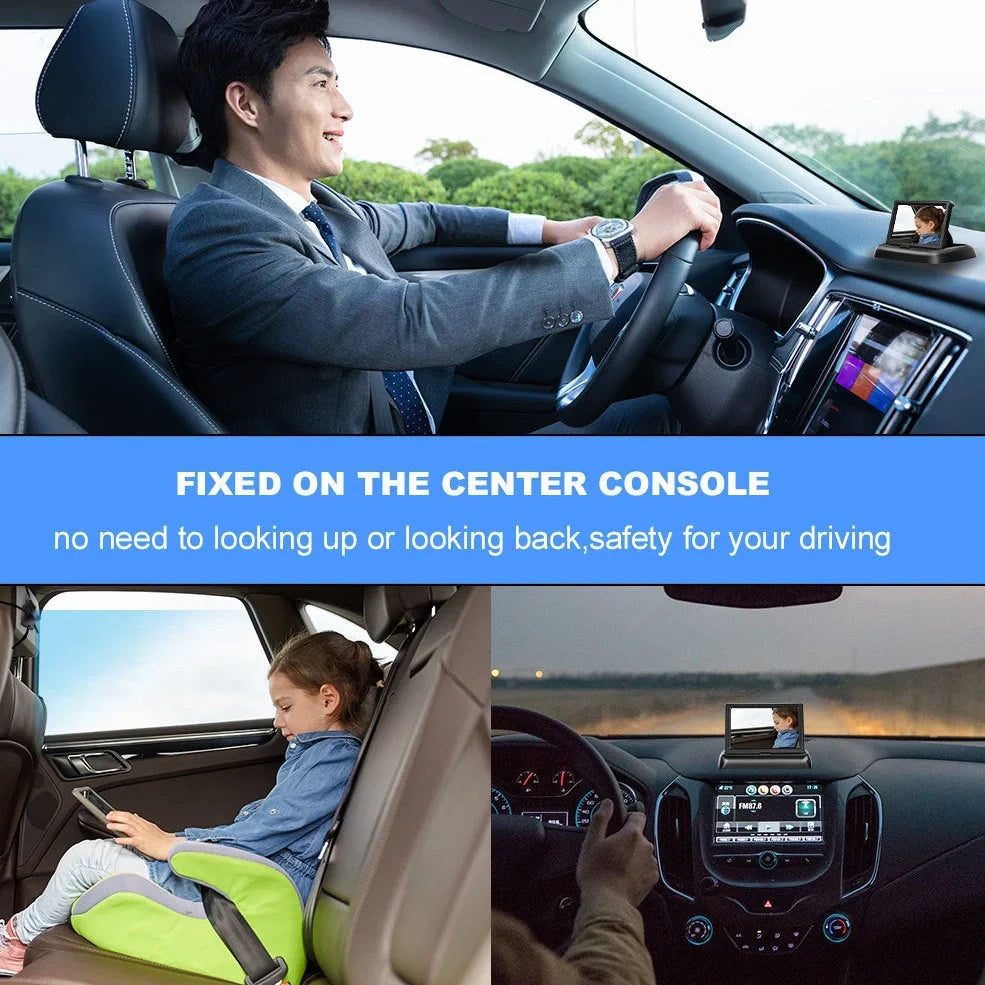 12-24V folding screen baby monitor with 4.3-inch display and rear camera for car installation