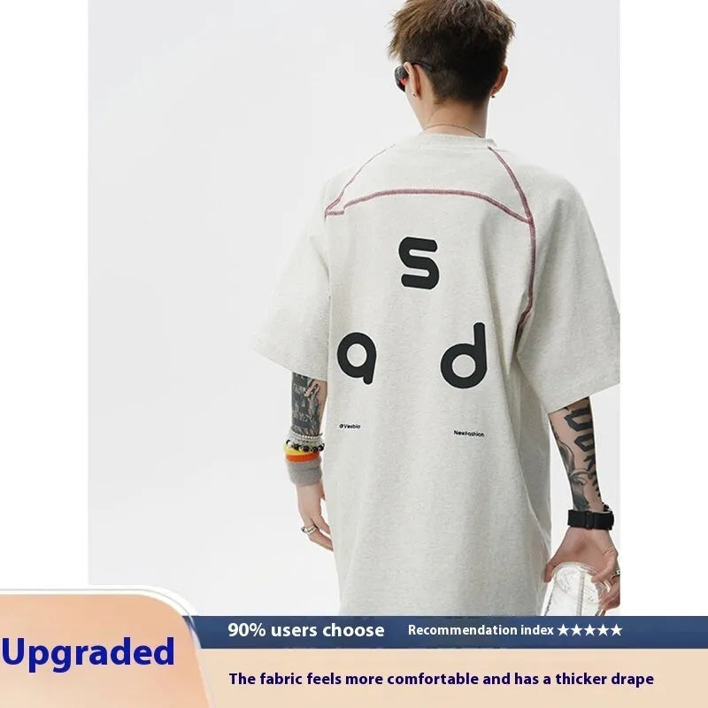 Cotton letter print short-sleeve T-shirt in loose fit with round neck collar