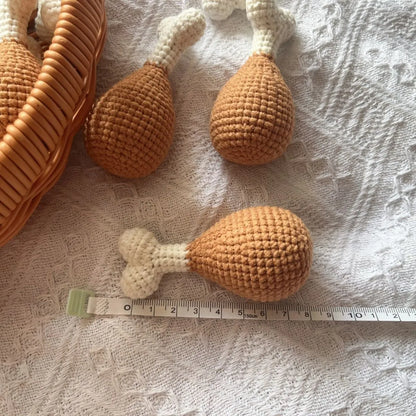 Crocheted plush chicken leg pendant keychain approximately 8 cm long