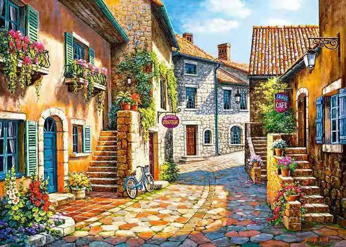 Rimless hand-painted linen oil painting of landscape scene in modern style for wall decoration