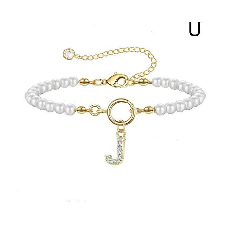 2024 Fashion Toggle Clasp Initial Bracelet with 6mm Pearl