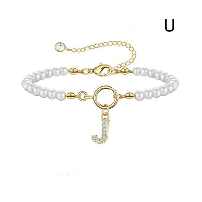2024 Fashion Toggle Clasp Initial Bracelet with 6mm Pearl