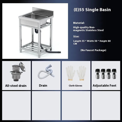 Stainless steel vegetable washing basin with a brushed finish and a deep, single sink design.