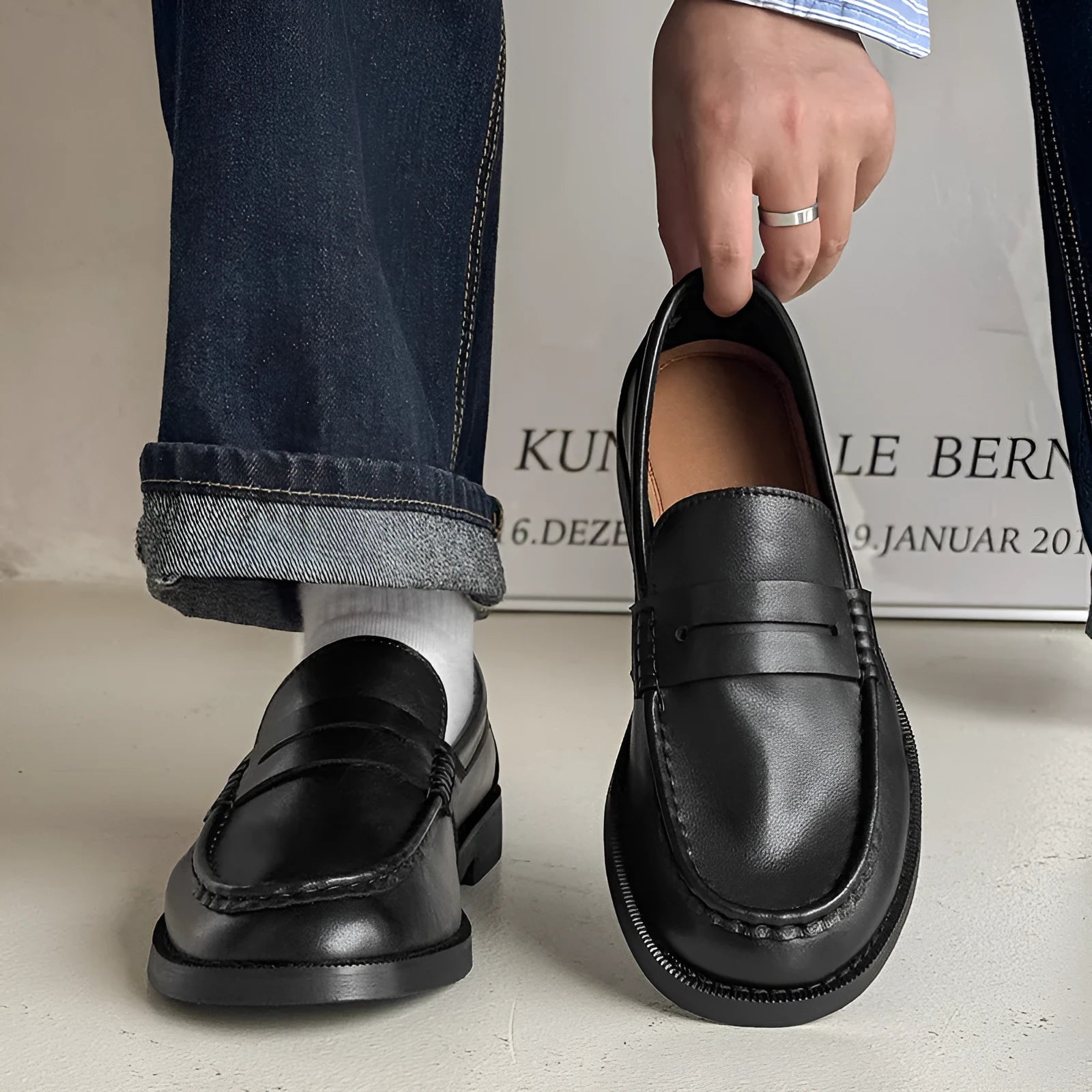Men's slip-on casual shoes in microfiber with a rubber sole, shown in a neutral colour