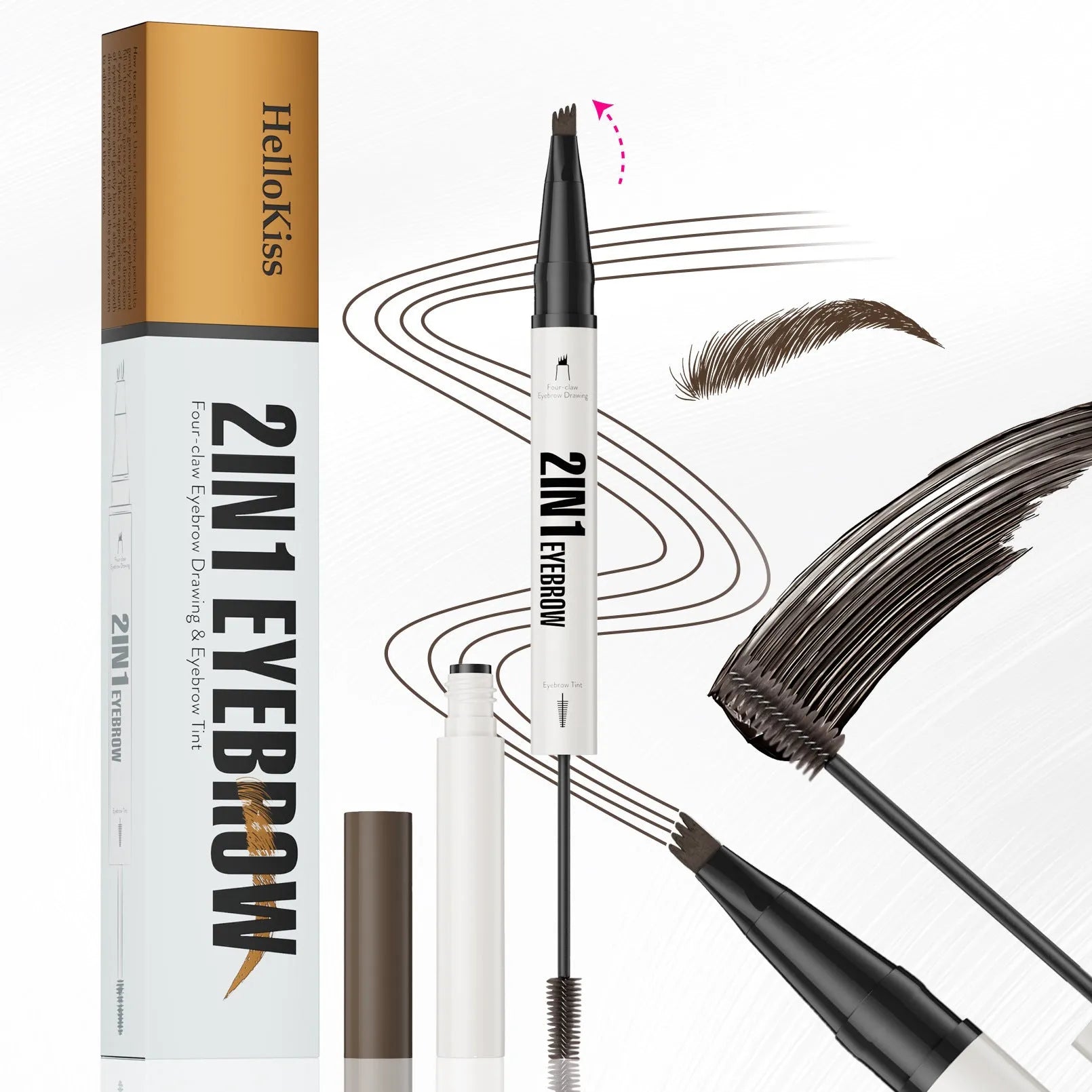 Two-in-one waterproof sweat-resistant eyebrow cream in multiple shades including brown and black