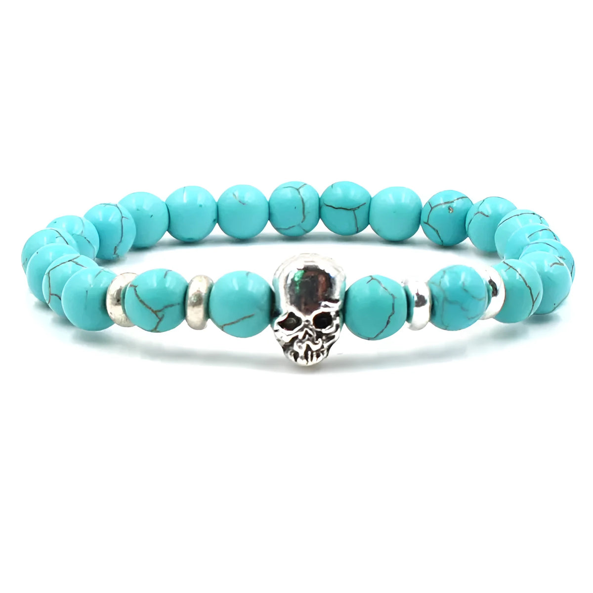 8mm natural white turquoise agate stone unisex stretch bracelet with geometric beads