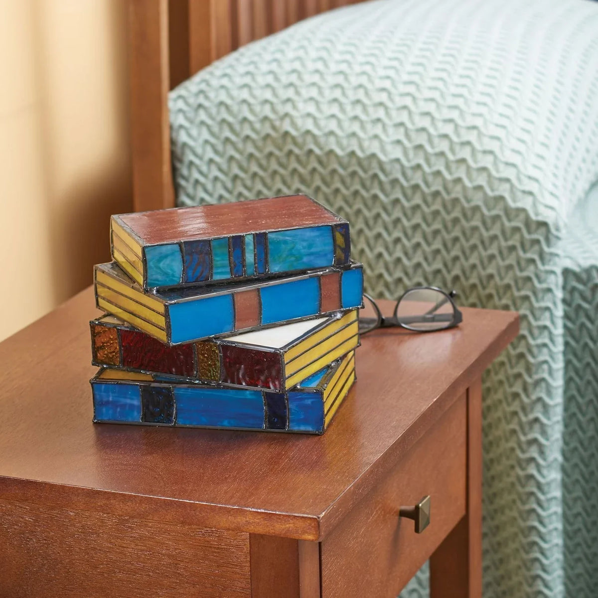 Vintage Stained Glass Stacked Books Lamp - Unique Desk Lighting for ...