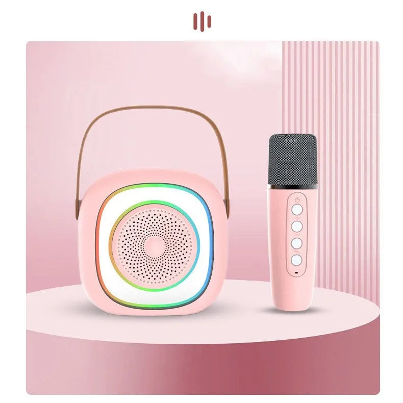 Wireless karaoke microphone with LED lighting in black, white, or pink colour options