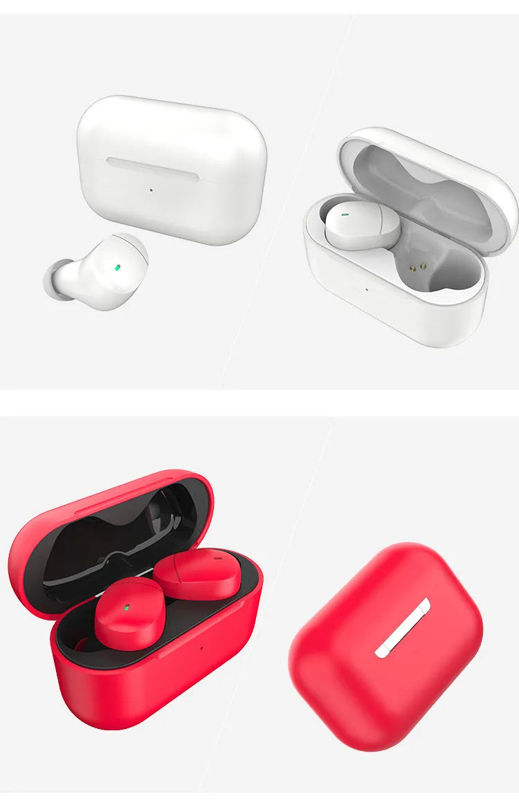 Flame red Qualcomm TWS 3040 Bluetooth wireless earphones with charging cable