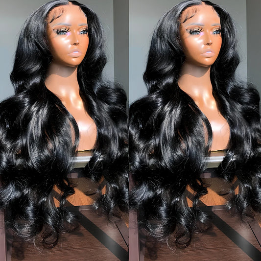 Body wave lace front wig from 100% Peruvian human hair, 8-36 inches, natural colour with deep parting
