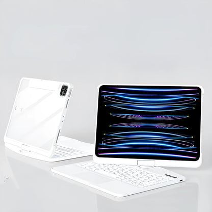 Transparent iPad keyboard case wireless Bluetooth protective cover showing iPad inside with magic control keyboard
