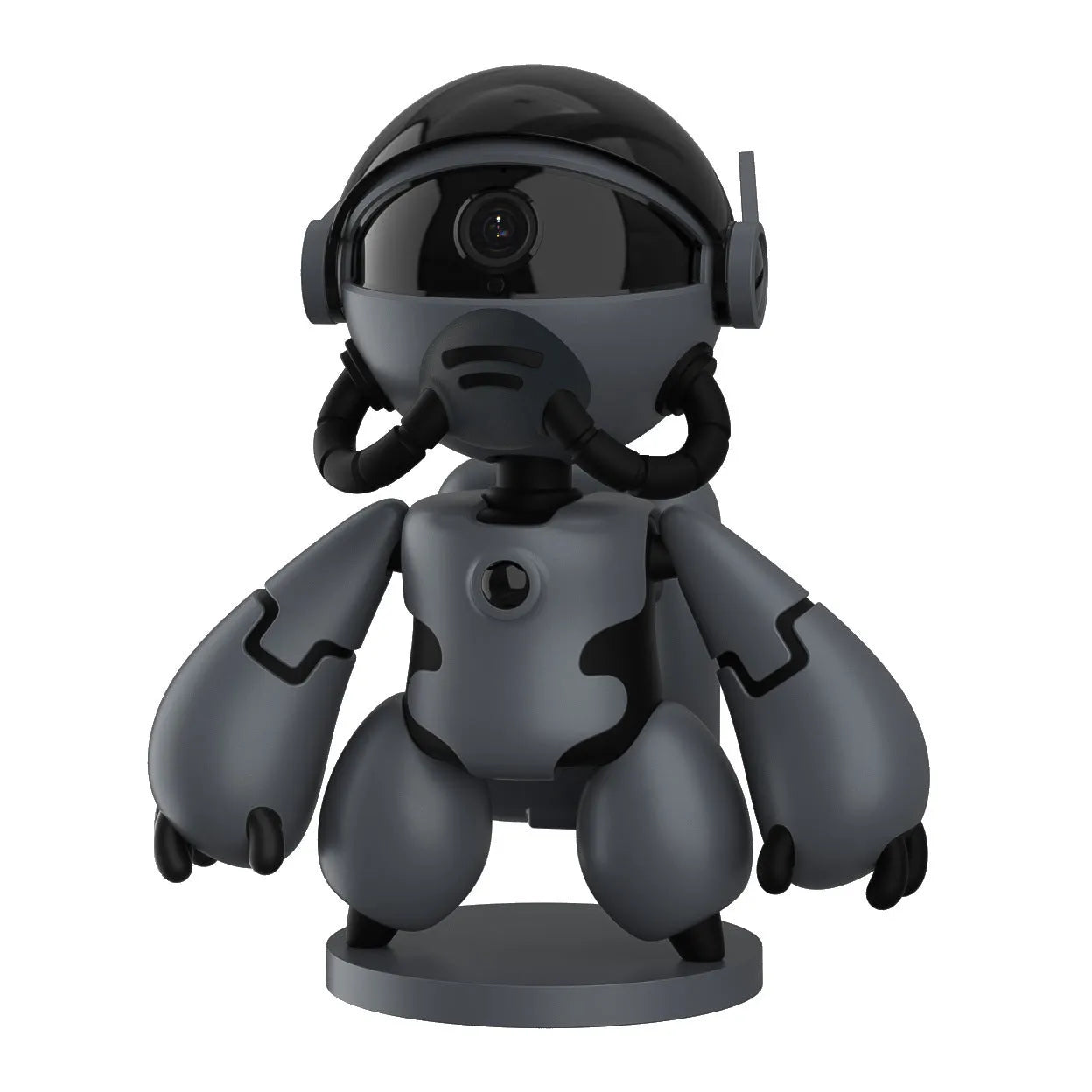Space Robot smart home monitor in white and black colours on its detachable base.