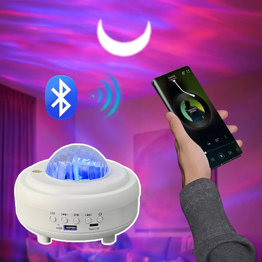 Galaxy Star Projector with Bluetooth speaker and 7 light effects, creating a mesmerizing starry night sky in any room