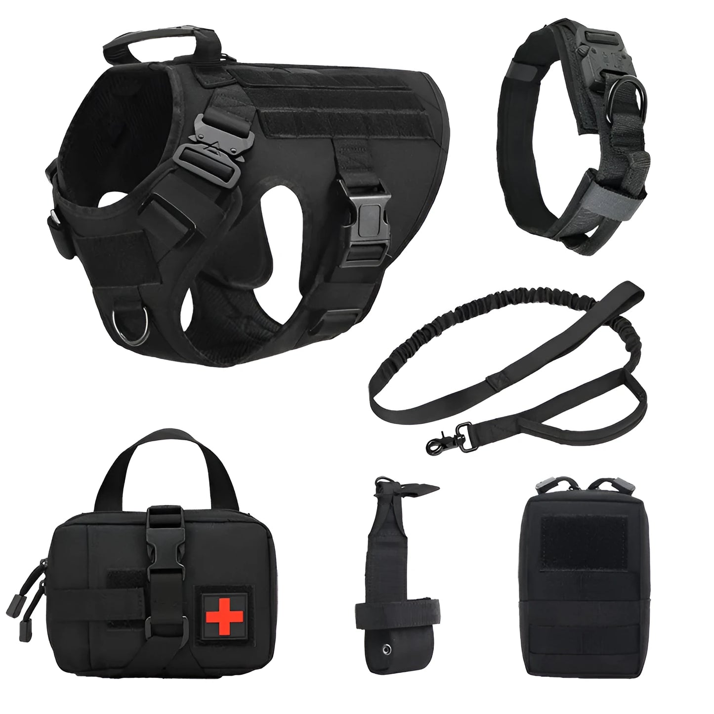 Six-piece dog training vest battle suit set in polyester fabric with adjustable straps