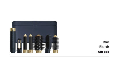 6-in-1 hot air styling comb with leather storage case for curling and straightening hair