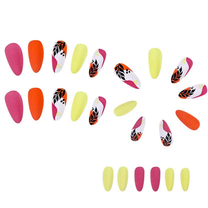 Wear Armour medium almond frosted nail stickers showing four designer patterns including French leaves and leopard print