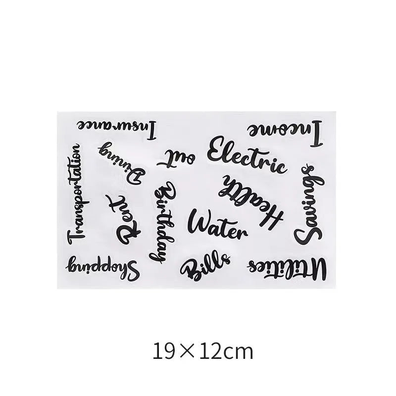 Handwritten label adhesive sticker set showing grid layouts, sticky notes, and A6 rulers on paper