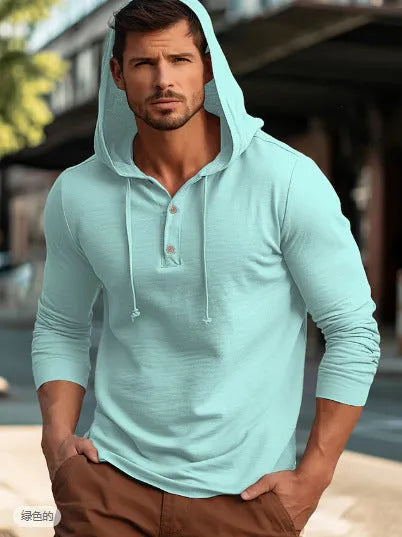 Men's casual cotton sports hoodie in pullover style with long sleeves, showing colour options