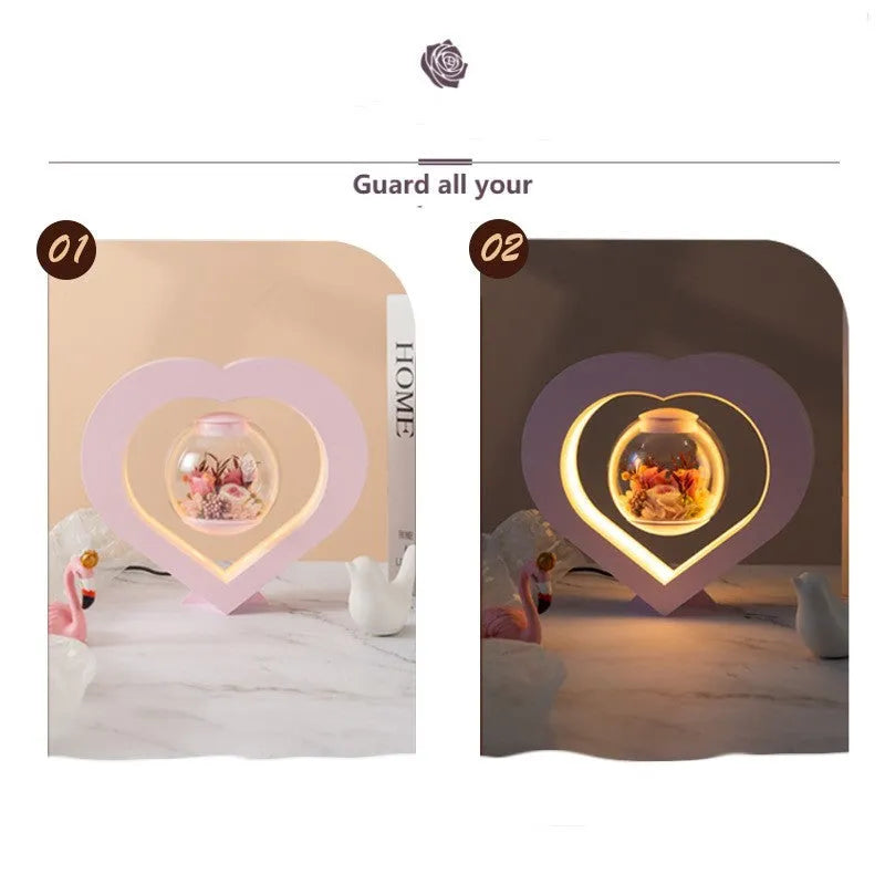 Preserved Flower Rose Ornament with Bluetooth Audio Speaker and LED Light for Birthday and Valentine's Day Gifts for Girlfriends, Wives, and Partners in Pink Colour with UK/US/EU Plug Options