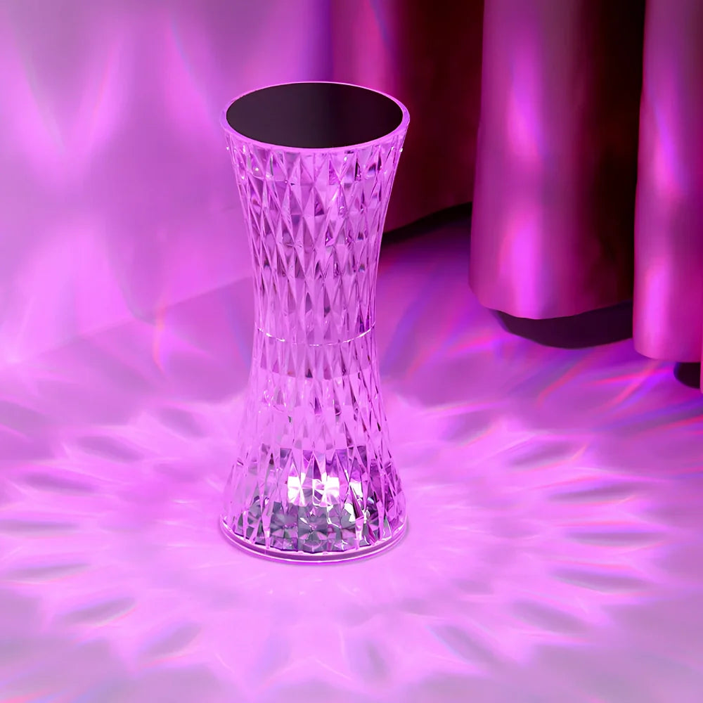 Crystal rechargeable table lamp with 8cm diameter base and multicolour LED lighting options