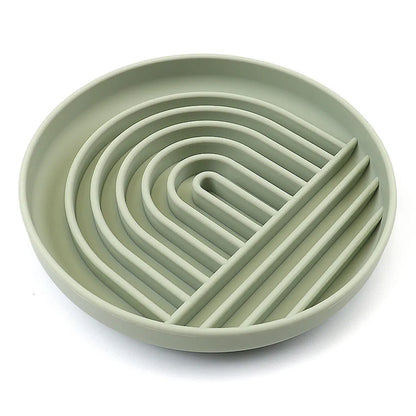 Silicone slow feeder bowl for dogs with lick mat design in beige, charcoal ash, grey blue, mango yellow, mustard green, or red