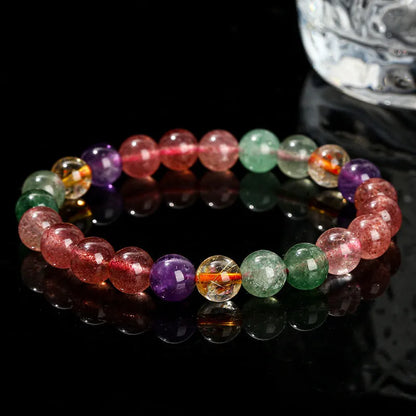 Natural strawberry quartz women's bracelet with round geometric beads in 7mm, 8mm, 9mm sizes.
