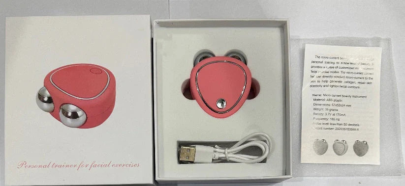 Portable facial beauty massager with dual rollers for lifting, toning, and reducing puffiness