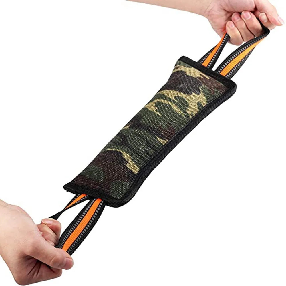 Jute dog training bite stick with reflective yellow edge trim, 55cm length