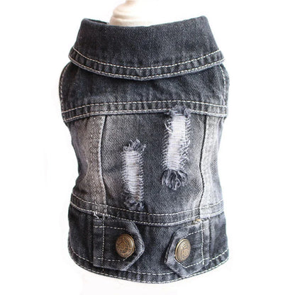 Stylish denim dog jacket with customizable color, pattern, and size options