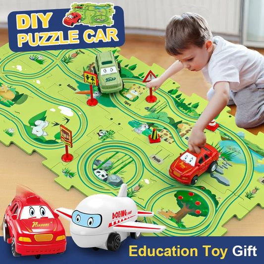 DIY Electric Railroad Speeder Toy with puzzle tracks and automatic car