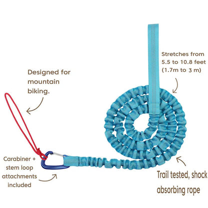 Bicycle hand holding rope with metal carabiner clips for parent-child bike towing in four colours.