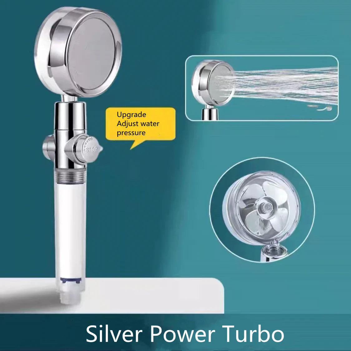 360° Rotating Shower Head with Built-In Fan - Premium ABS Plastic Construction, Water-Saving High-Pressure Spray