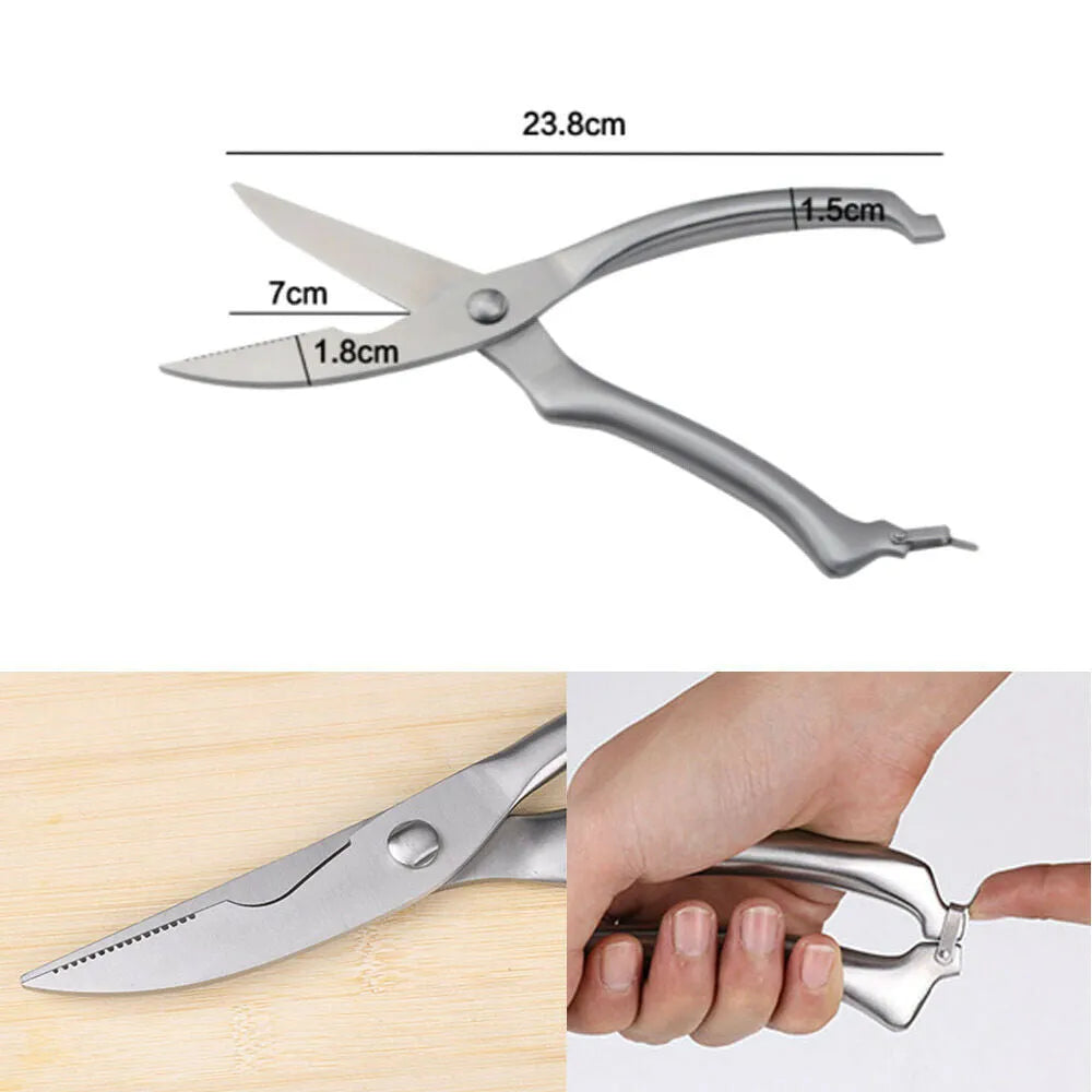 Stainless steel kitchen shears for cutting poultry and fish bones with ergonomic handle