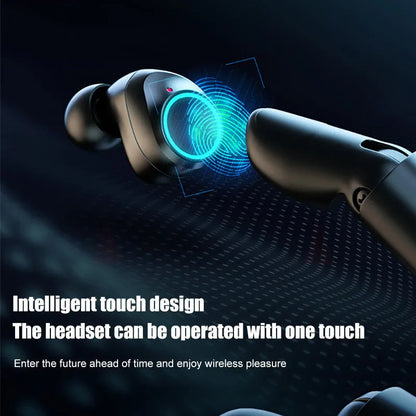 Bluetooth gaming headset with charging case in black, red, or blue colours