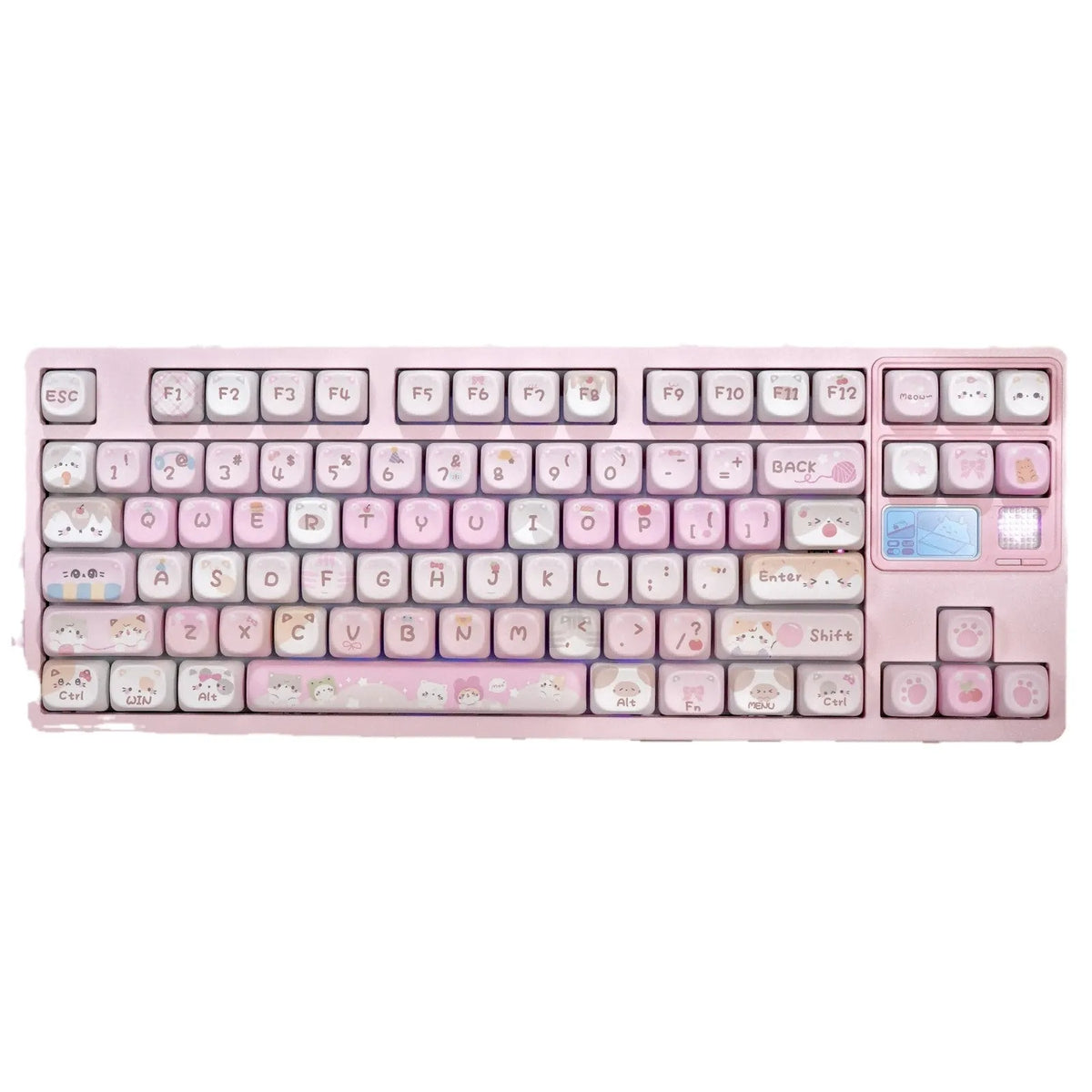 Pink MOA height mechanical keyboard key cap set with cartoon design on all five sides