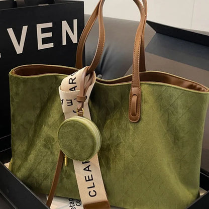 Women's large casual polyester shoulder tote bag in horizontal square shape with zippered inner pocket