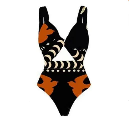 Women's black and yellow one-piece swimsuit made from polyester for beachwear