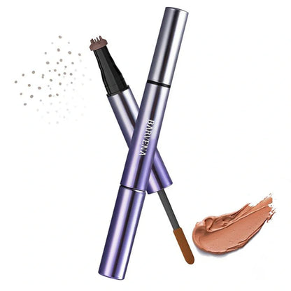 Double-headed eyebrow cream pen showing fine tip and angled tip with brown and black shades