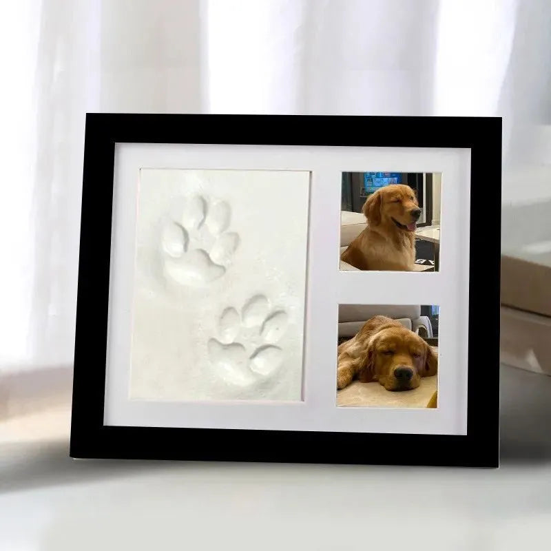 DIY pet memorial photo frame set for creating paw print keepsakes in black or white.