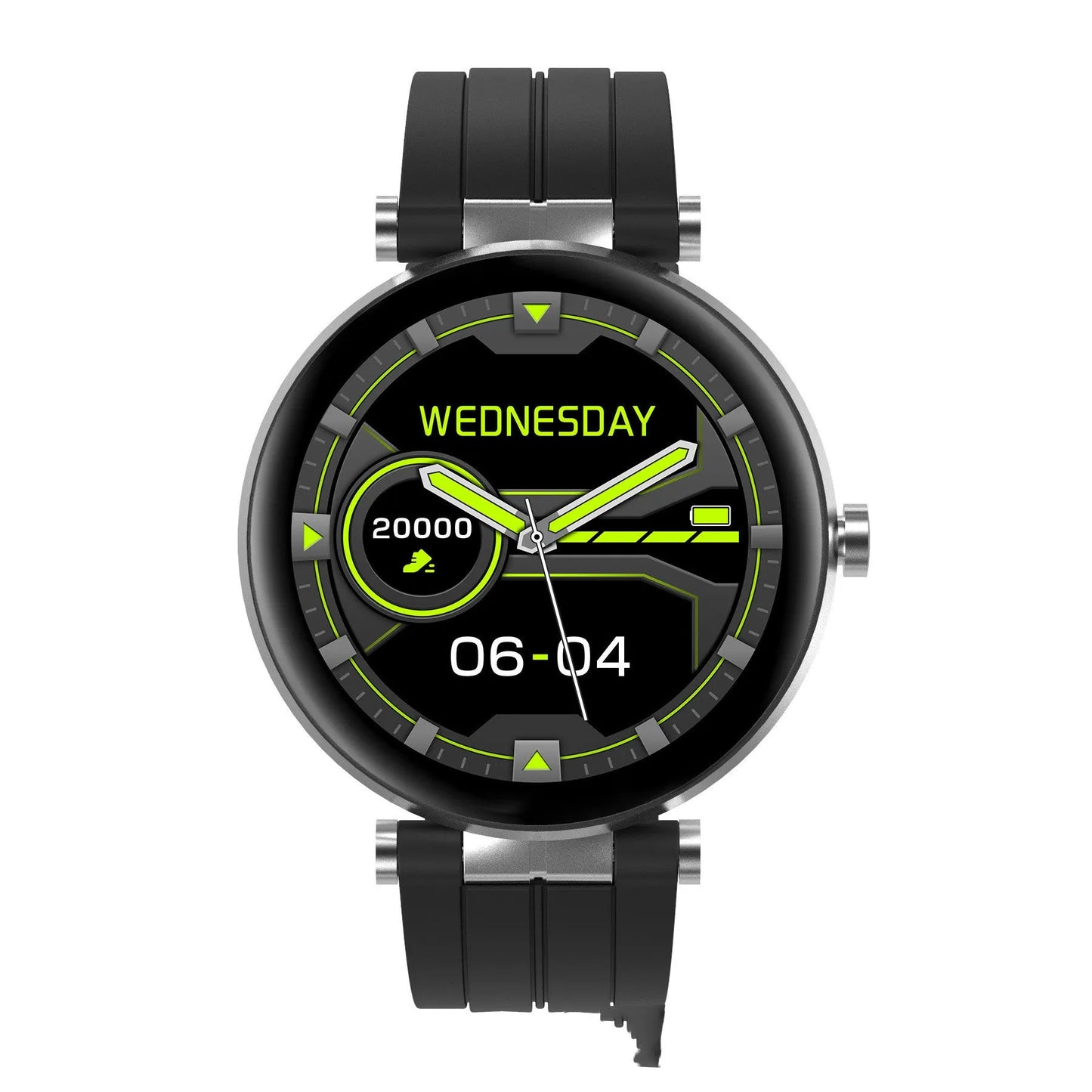 Smart watch with blood pressure monitoring on wrist showing heart rate tracking display
