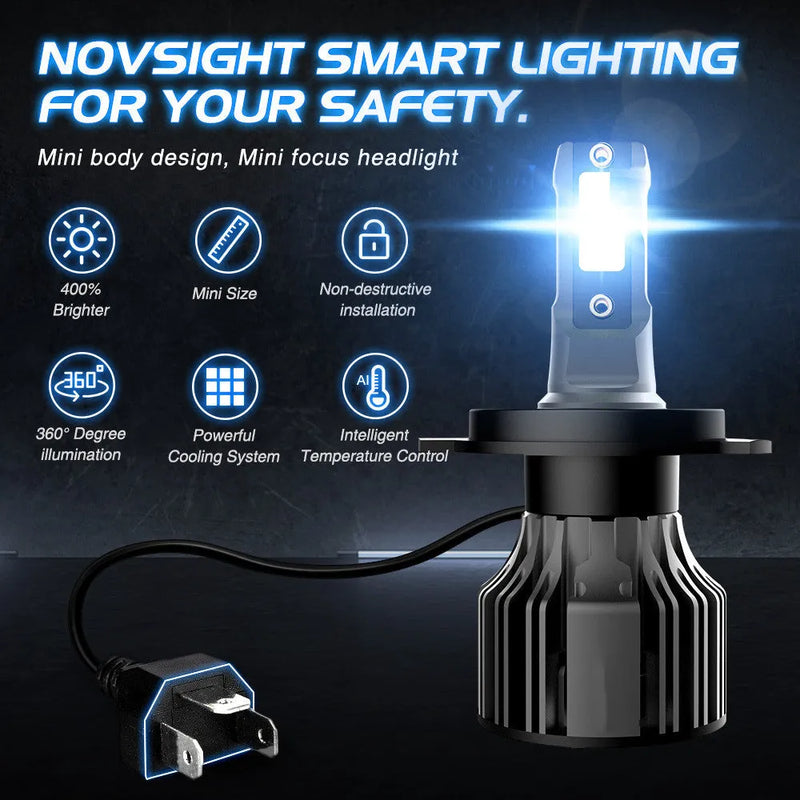 Car LED Headlight Bulbs 6000K Auto Headlamp Kit: 72W bulbs delivering 10000 lumens per bulb with a 6000K white light for improved night visibility, featuring a non-destructive plug-and-play design and a 100,000-hour service life.